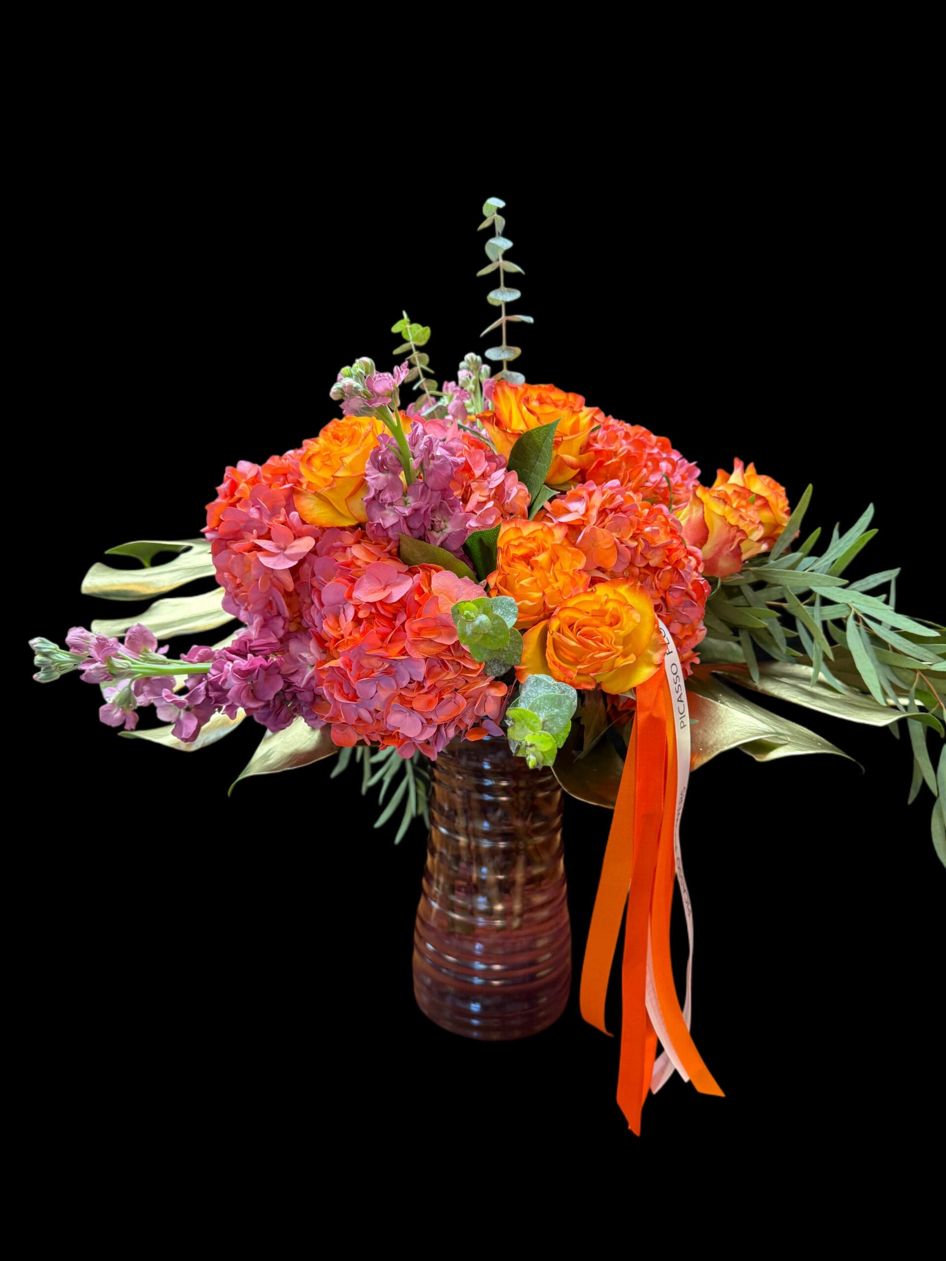 Dome arrangement in coral and blush in artisan glass, Naples Picasso Flowers, Naples FL